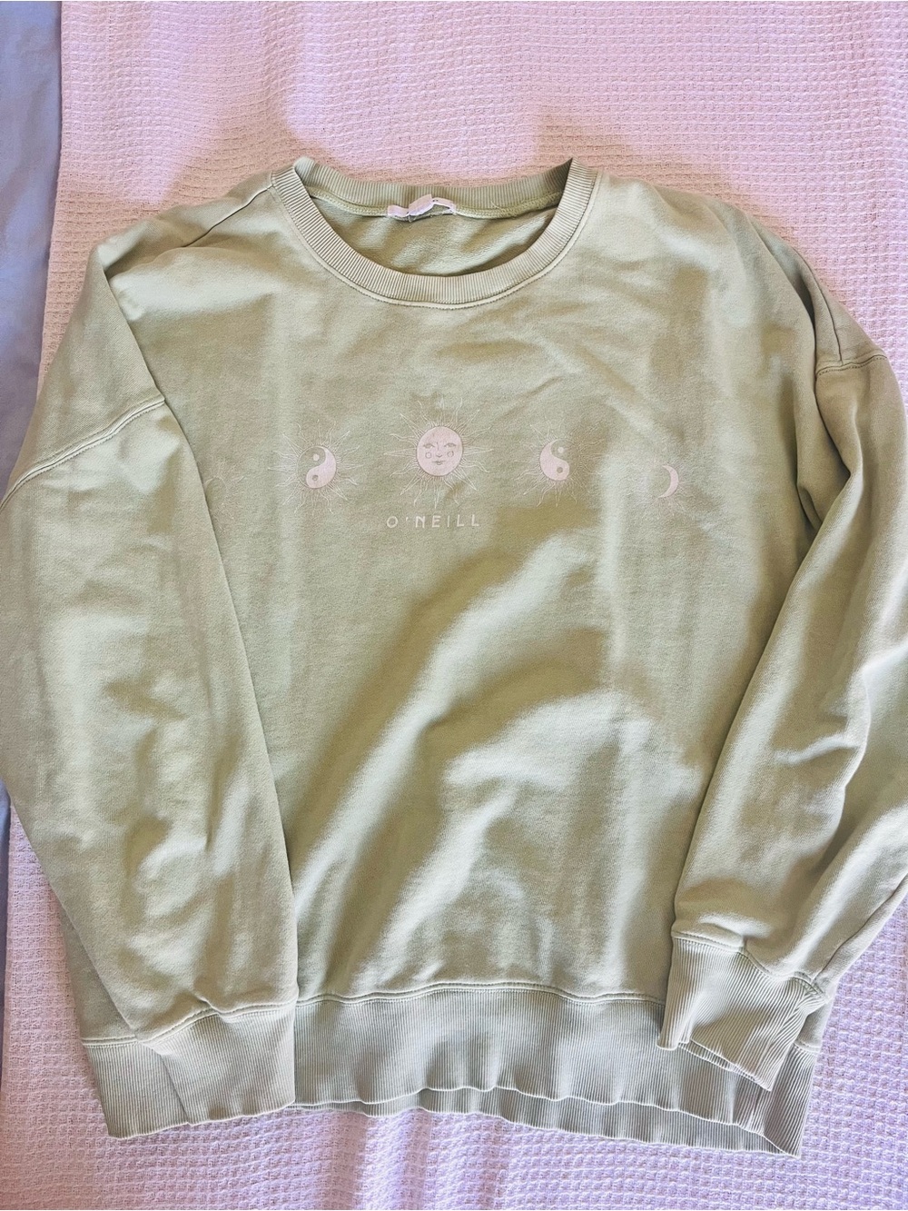 O'Neill Women's Light Sage Green Crewneck with Celestial Motif